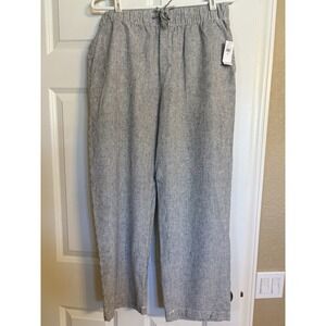 Gap Women's Blue Striped Easy Pant, Linen Blend, Medium, Mid Rise